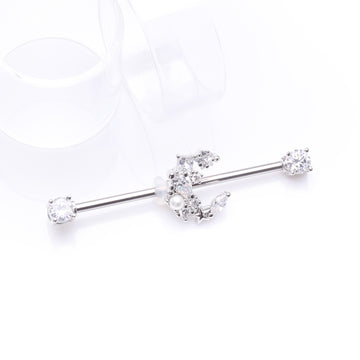 Detail View 1 of Crescent Moon Celestial Sparkle Ends Industrial Barbell-Clear Gem